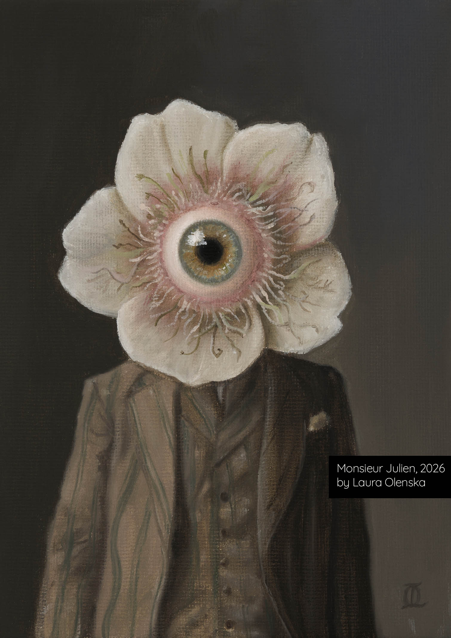 monsieur julien oil painting canvas laura olenska strange flower creepy art nz french wellington nz art show