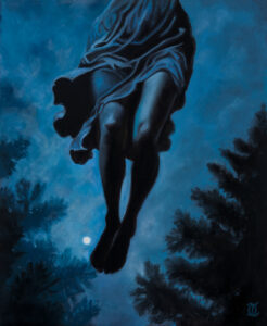 Night Fly framed painting witch dark mystical oil on canvas night art artist